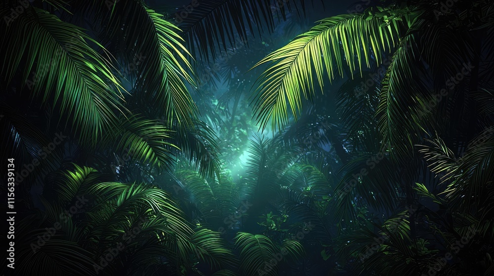 Aufkleber greenery palms idea. dense tropical foliage absorbs light, creating a vibrant green atmosphere in na