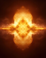 Obraz premium Vibrant Abstract Fire Burst with Reflection on Dark Background