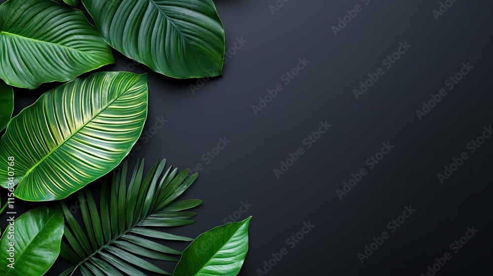 Poster greenery palms idea. tropical leaves create a lush, green frame on a dark background for a serene at