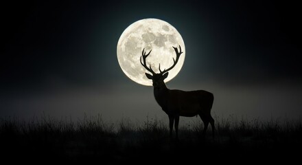 Majestic Stag Silhouetted Against a Full Moon