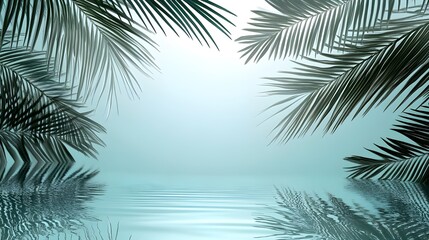 Palm Leaves Framing Turquoise Water Surface.