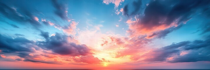 Fototapeta premium Breathtaking Sunset with Vibrant Colors in the Sky Showcasing Nature's Beauty Over the Horizon and Clouds at Dusk