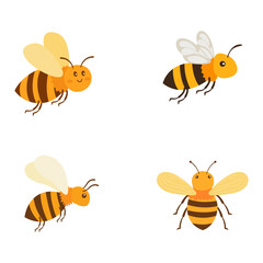 Elements Set of Cute Honeybee Bee Insect Nature Animal Flying