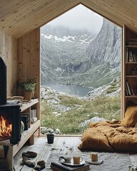 Serene Mountain Cabin Interior with Stunning Natural View