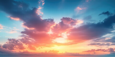 Fototapeta premium Breathtaking Sunset Over a Serene Landscape with Vibrant Colors Illuminating the Sky and Clouds in a Majestic Display of Nature's Beauty