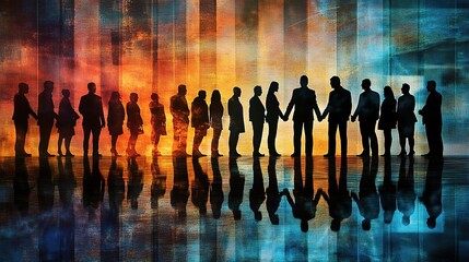 Business Handshake Concept with Diverse Professionals Silhouettes