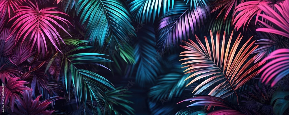 Aufkleber greenery palms idea. vibrant jungle foliage with colorful leaves creating a lush tropical atmosphere