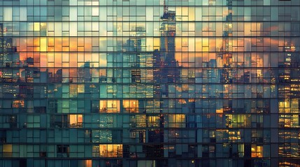 Tall Skyscraper Fa&ccedil;ade with Reflections of Business Buildings