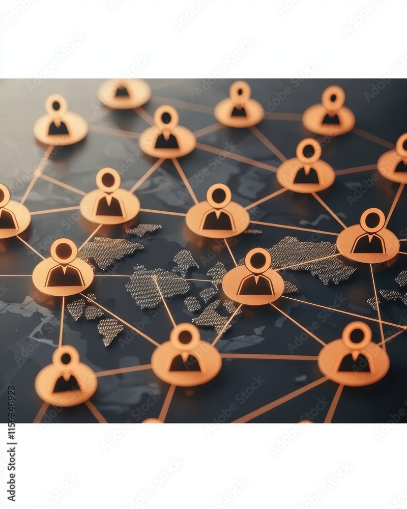 Poster network connections with user icons and global map background