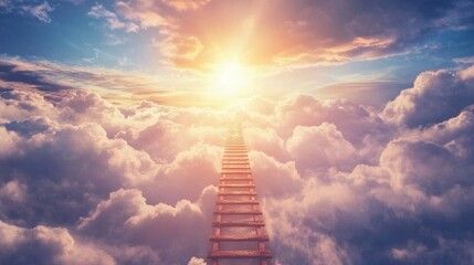 A ladder leading through clouds to a bright future, symbolizing the aspirational nature of determination.