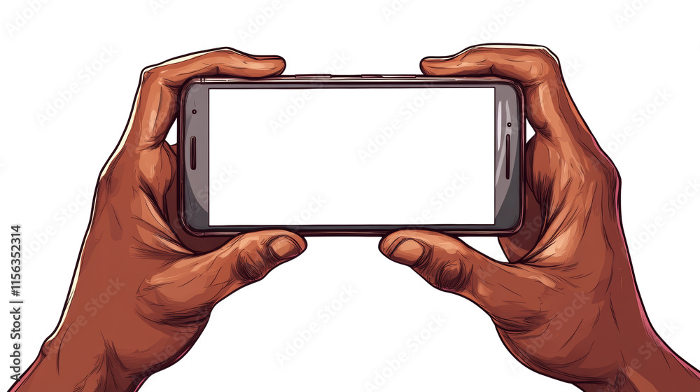 Poster Hands Holding a Smartphone isolated transparent background
