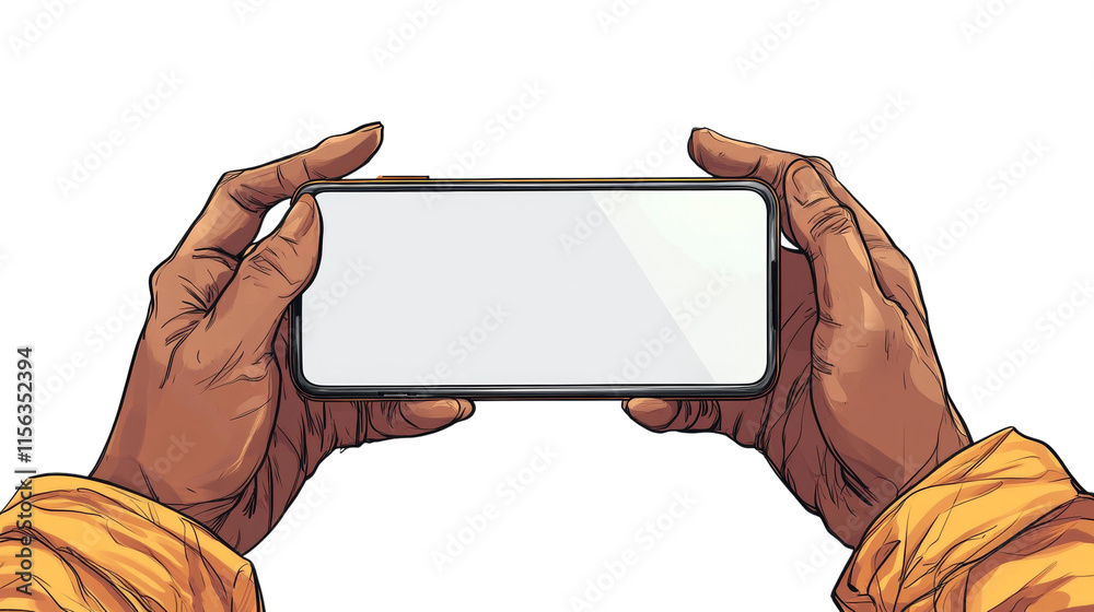 Poster hands holding a smartphone isolated transparent background