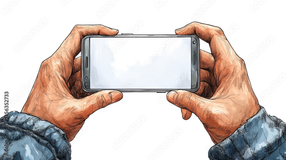 Poster hands holding a smartphone isolated transparent background