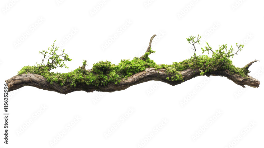 Poster moss-covered branch isolated transparent background