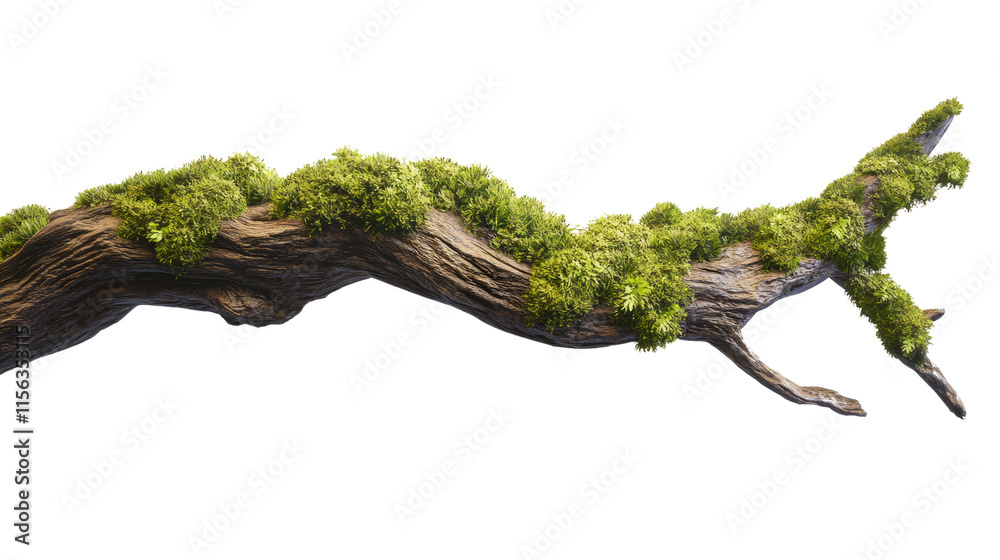 Poster moss-covered branch isolated transparent background