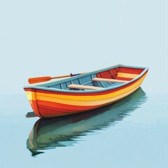 Fototapeta premium Colorful rowboat on calm water with reflection.