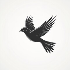 Obraz premium Black bird in flight, vector silhouette on plain background.