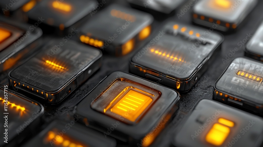 Poster futuristic technology; illuminated microchips.
