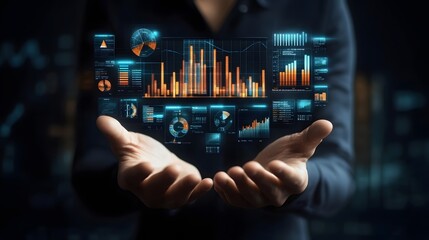 Person holding holographic financial data charts