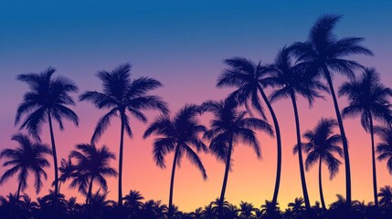 Silhouetted palm trees create a striking contrast against a colorful sunset sky, showcasing nature's beauty and tranquility.