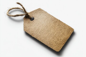 Blank brown paper tag with twine isolated on white background.