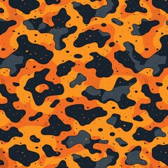 Abstract pattern featuring orange and black shapes resembling animal print.