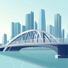 Obraz premium Modern city bridge over calm water with skyscrapers in background.