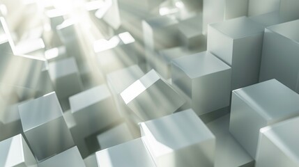 Obraz premium Abstract Dramatic Of Numerous Light Grey Cubes with Sunlight