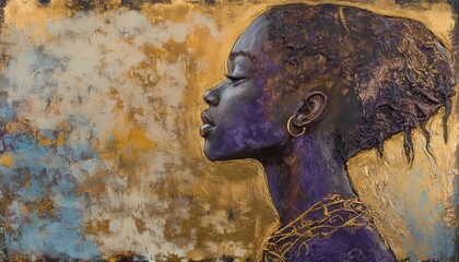 Regal African Woman Profile Golden Background Art