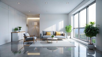 Fototapeta premium Minimalist Low Light Interior Photography: Clean White Walls, Light Gray Floor