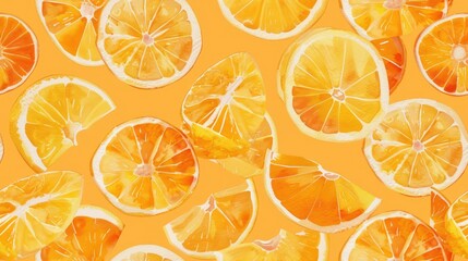 Obraz premium Bright orange slices arranged on a vibrant background, showcasing freshness and zest.