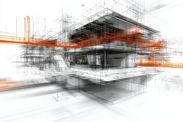 Abstract architectural sketch showing building structure. Illustrates design concepts for modern architecture or engineering projects.