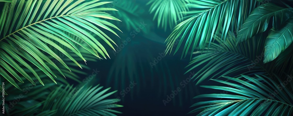 Aufkleber greenery palms idea. lush green palm leaves creating a serene, tropical atmosphere in a dense foliag