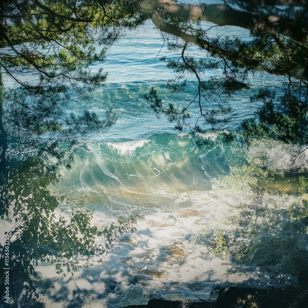 Canvas Prints a beautiful ocean scene with a wave crashing against the shore