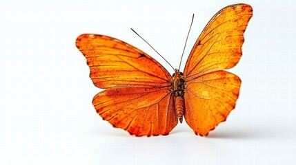 Vibrant Orange Butterfly Displaying Delicate Wings on White Surface