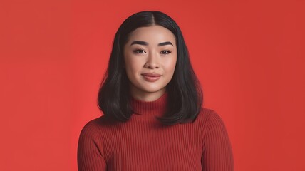 Fototapeta premium Professional Portrait of a Woman in Red Against a Bold Solid Background