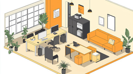 Obraz premium Evolving Workspaces: Businesses will likely continue to rethink office design, focusing more on collaborative spaces rather than traditional cubicles or desks. 