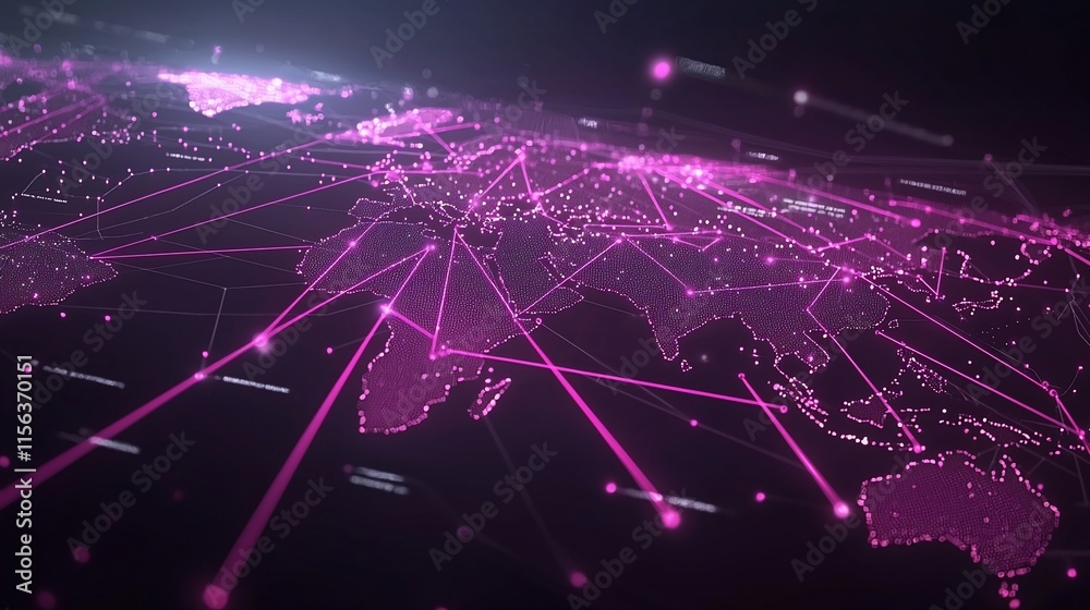 Poster Global network connections visualized on a digital world map.