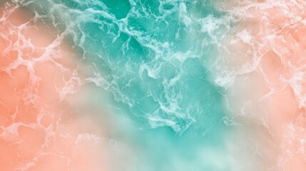 Fototapeta premium A mesmerizing aerial shot capturing the vibrant turquoise and coral hues of ocean waves forming an abstract pattern.