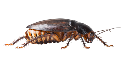 Cockroach full length standing sideways, white background