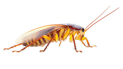 Cockroach full length standing sideways, white background