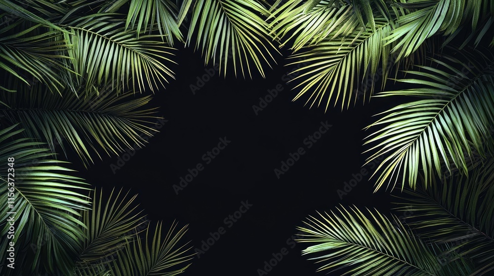 Aufkleber greenery palms idea. lush green palm leaves frame a dark background, creating a tropical atmosphere.