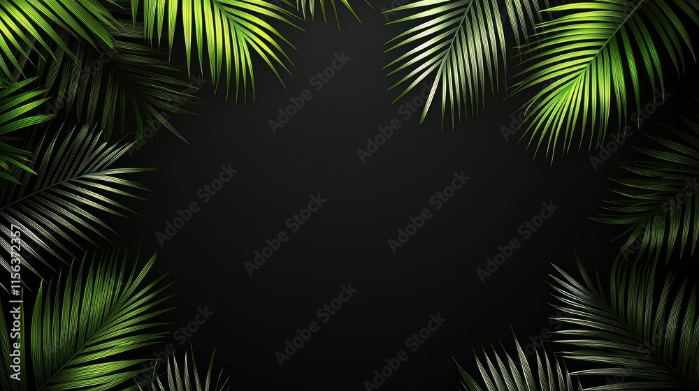 Aufkleber greenery palms idea. vibrant green palm leaves frame a dark background, creating a tropical atmosphe