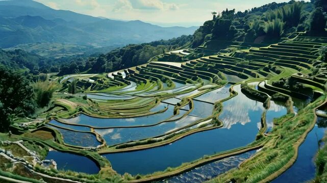  a rice terrace in ancient Japan,
