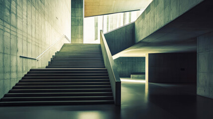 Obraz premium A large art museum showcases minimalist architecture, highlighted by a grand staircase and expansive exhibition halls. The space is filled with diverse sculptures