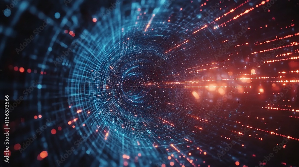 Poster futuristic technology concept with dynamic light streams and patterns