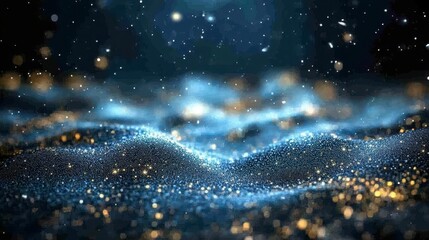 Naklejka premium Abstract glittering dark blue and gold particles background.