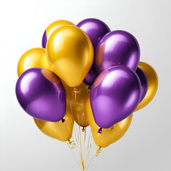 purple and yellow balloons isolated on white