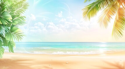 Idyllic Tropical Beach Scene Palm Trees Ocean Sand Summer Vacation