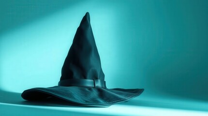 Fototapeta premium A glowing black witch hat in a mysterious setting, ideal for magical or Halloween-themed projects.